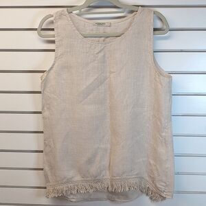 Valentina Naldi Beige Linen Sleeveless Tank with Fringe Hem L
